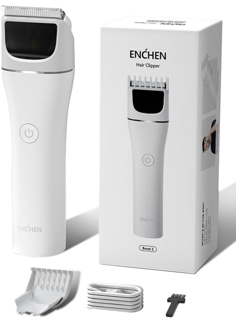 إنشن ماكينة قص الشعر للرجال، ماكينة قص اللحية القابلة لإعادة الشحن مع قفل السفر ومؤشر البطارية، ماكينة قص الشعر تدعم الشحن السريع من النوع C، وقت تشغيل 200 دقيقة واستخدام لاسلكي Boost 2 - أبيض - Image 2